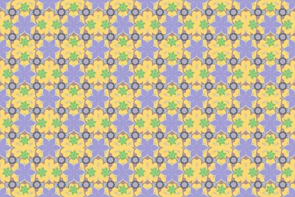 Ethnic Floral Seamless Pattern Green Blue Yellow Colors Raster Illustration — Stock Photo, Image