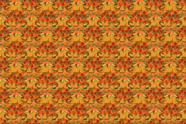 Raster Estampa Floral Cores Verde Amarelo Laranja Padrão Flores Bonito — Fotografia de Stock