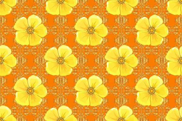 Kosmos Květiny Bezešvé Vzor Oranžovém Pozadí Roztomilé Rastrové Květinové Pozadí — Stock fotografie