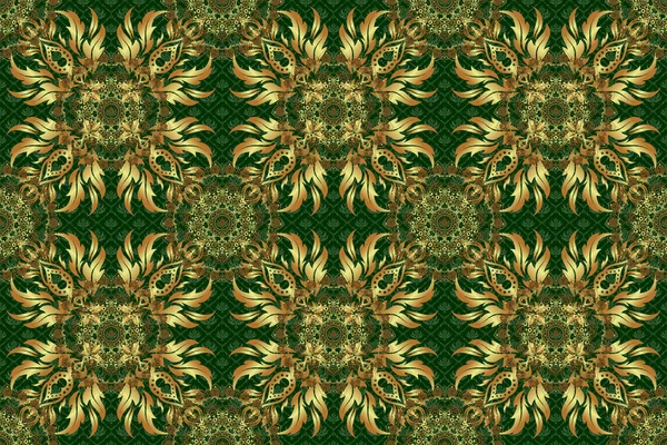 Raster Naadloos Patroon Met Gouden Ornament Gouden Textuur Een Groene — Stockfoto