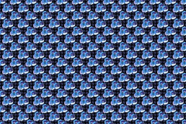 Rastrový Hladký Inkoustový Vzor Abstraktními Květy Modré Fialové Barvě Moderní — Stock fotografie