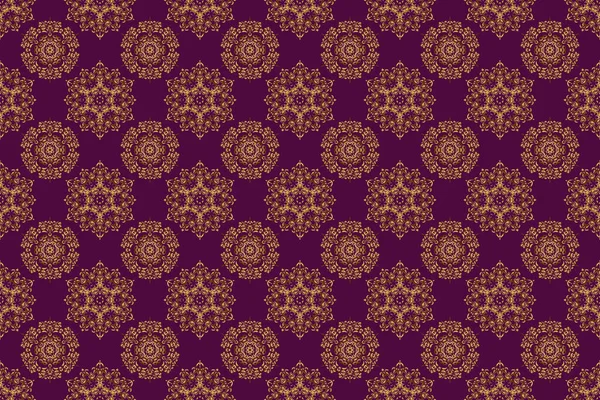 Simple Seamless Pattern Gold Stars Purple Background Vintage Ornament Raster — Stock Photo, Image