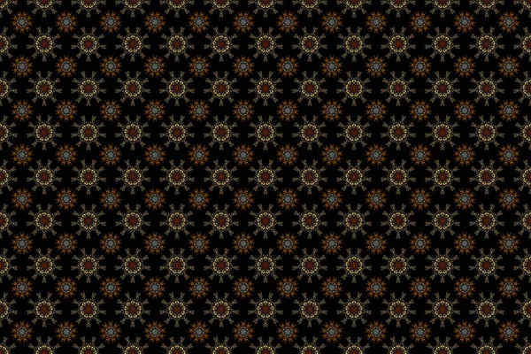 Ikat Damask Seamless Pattern Background Tile Black Background Brown Yellow — Stock Photo, Image