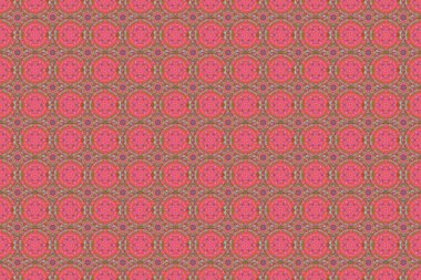 Pembe arka planda çok renkli tekrarlayan elementlerle soyut, pürüzsüz desen. Klasik oryantal raster modeli. Klasik çok renkli damaske deseni.