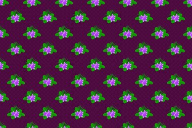 Yeşil, mor ve mor renklerde kusursuz çiçek desenleri ve karışık tesisat çiçekleri. Raster illüstrasyonu.
