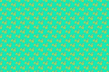 El çizimi soyut, dandik çiçekler. Yeşil, mor ve sarı renklerde kusursuz desen. Küçük çiçeklerin içinde sevimli bir çiçek deseni..