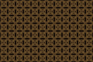 Raster parlak metal yüzey pürüzsüz desen. Siyah arkaplanda soyut altın elementler.