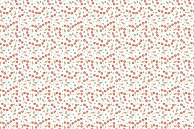 El çizimi suluboya bej, kırmızı ve pembe kirazlı klasik stil dikişsiz arkaplan deseni.