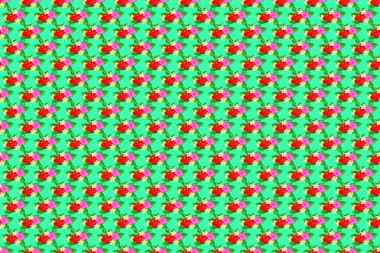 Güzel bir doku. Bahar mahsulü çiçekli arka plan. Yeşil arka planda sevimli tesisat çiçekleri olan kusursuz bir desen..