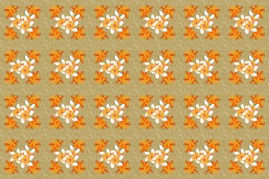 Dekoratif yaz tesisatçısı çiçekleri ile kusursuz desen sarı, turuncu ve bej renkler, suluboya raster çizimi.