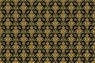 Siyah arka planda pürüzsüz bir iz var. Siyah ve altın renkli klasik tasarım. Damask zarif duvar kağıdı.