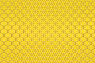 Sarı arkaplanda altın gibi parlak bir süs, pürüzsüz bir desen, soyut şekiller. Raster illüstrasyonu.