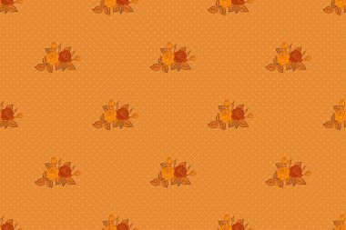 Şekil verilmiş el çizimi kahverengi, turuncu ve bej güller. Raster modası, kusursuz çiçek deseni..