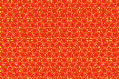 Raster kusursuz bir geçmişi var. Sarı, pembe ve kırmızı renkli yıldız desenleri ve klasik süslemeler. Karmaşık yıldızlı lüks, kusursuz bir desen. Çok renkli dekorasyonlar.