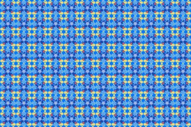 Raster el boyaması çiçekler. Sarı, mavi ve pembe renkli küçük çiçeklerle kusursuz desen.