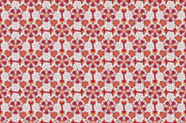 Beyaz, bej ve kırmızı ızgaralı kusursuz desen. Vintage süsün Raster kare kompozisyonu.