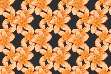 Soyut zarafet, pürüzsüz desen, gri, bej ve turuncu renklerde plumeria çiçekleri..
