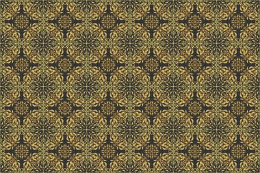 Gri arka planda altın tekrarlayan elementlerle soyut, pürüzsüz desen. Klasik gri ve altın desenli. Oriental raster klasik desen.