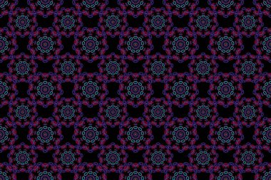 Turuncu, morumsu ve menekşe soyut çiçek süsü, soyut dekoratif elementlerin pürüzsüz deseni..