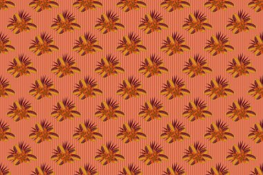 Kusursuz el yapımı raster plumeria çiçeği deseni kırmızı ve turuncu renklerde..