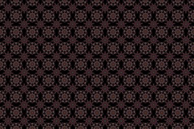 Doğum günü kartı, davetiye ya da afiş için iyidir. Siyah arka planda magenta ve turuncu pürüzsüz desen. Raster illüstrasyonu. Dekoratif simetri arabesk. Ortaçağ çiçek desenleri.