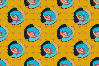 Tekrar eden çiçek deseni. Modern Motley çiçek deseni mavi, pembe ve yeşil renklerde. Çiçek Yazdırma.