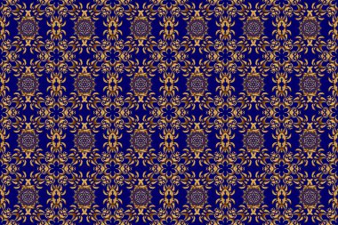 Mavi arka planda altın şebeke. Altın elementli, pürüzsüz bir desen.