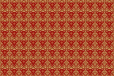 Raster açgözlülük ve tasarım için vignette. Altın çiçekli, pürüzsüz desen. Davetiyeler için dekorasyon, tebrik kartları, teşekkür mesajı. Kırmızı arkaplanda Victoria tarzı elementler.