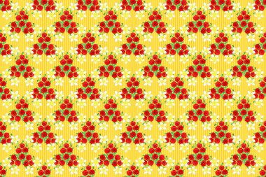 Renkli gelincik çiçekleri ve sarı arkaplanda yaprakları olan pürüzsüz arkaplan deseni.