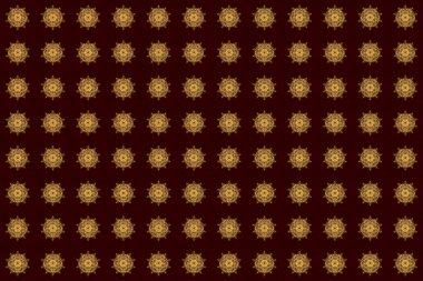 Klasik davetiye ya da mandala desenli düğün kartı ve altın renginde zarif elementler. Raster tebrik kartı, davetiye ve reklam afişi, kahverengi arkaplan broşürü..