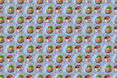 Geometrik yaprak süsü. Grafiksel modern model. Güzel bir arkaplan. Haşhaş çiçekleriyle kusursuz desen. Kusursuz soyut çiçek deseni turuncu, mavi ve gri renklerde..