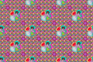 Pembe ve mavi renklerde sevimli çiçeklerle kusursuz çiçek deseni. Raster illüstrasyonu.