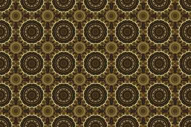 Siyah arka planda barok tarzında kusursuz bir doğulu süsü. Geleneksel klasik raster altın deseni.