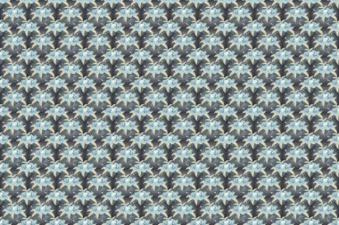 Yeşil, mavi ve gri renklerde kusursuz desen. Raster el çizimi yeşil, mavi ve gri amber çiçekleri.