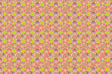 Pembe, sarı ve bej renkli yıldız desenleri ve klasik süslemeler. Raster kusursuz bir geçmişi var. Çok renkli dekorasyonlar. Karmaşık yıldızlı lüks, pürüzsüz desen.