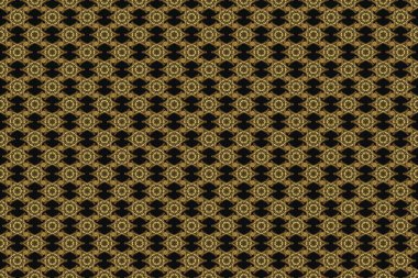 Duvar kağıdı, Noel süsü, konfeti, tekstil, ambalaj için soyut, parlak altın tasarım. Yıldızlar kusursuz desenli altın ve siyah retro arka plan. Tatil sembolü.