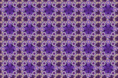 Raster illüstrasyonu. Mor, gri ve mor renklerde kusursuz çiçek deseni.