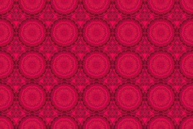 Zarif kumaş kumaş kumaş duvar kağıdı. Siyah, kırmızı ve mor renklerde dikişsiz klasik desen. Kusursuz arkaplan.