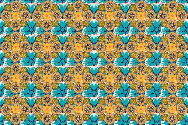 Безшовний Візерунок Растрових Синіх Жовтих Помаранчевих Елементів — стокове фото