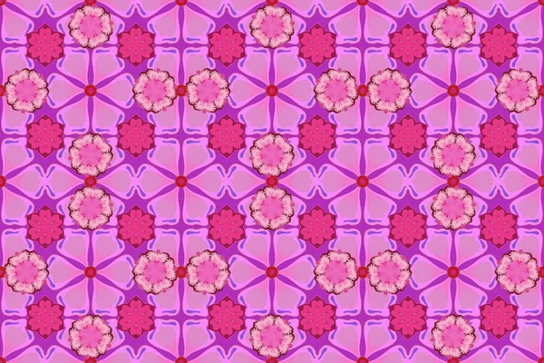 Растровий Візерунок Абстрактними Стилізованими Сніжинками Священний Безшовний Візерунок Фіолетовими Рожевими — стокове фото