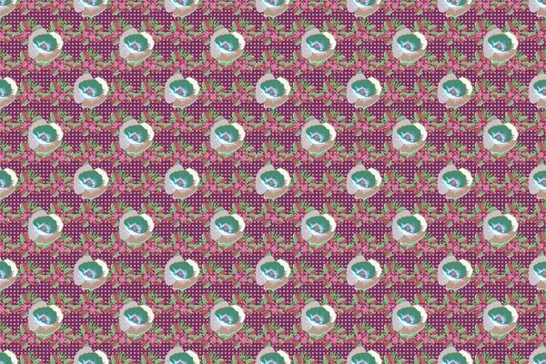 Seamless Pattern Many Small Blue Green Flowers Raster Abstract Floral — Stock Photo, Image