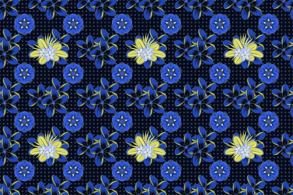 Raster Illustration Floral Vintage Nahtlose Muster Grünen Schwarzen Und Blauen — Stockfoto