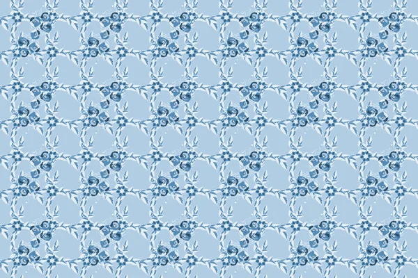 Seamless Hand Drawn Raster Poppy Flower Pattern Gray Blue Colors — Stock Photo, Image