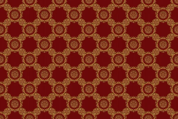 Modern geometric seamless pattern with gold repeating elements on a red background. Seamless raster golden ornament.