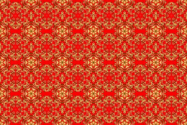 Seamless pattern with Luxury Ornament On a red Background. Raster illustration. Elegant Christmas Poster Template with Golden Elements.