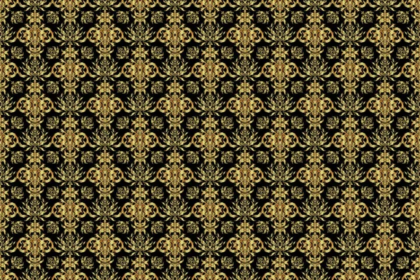 黒の背景にシームレスなパターンをラスター 黒と金色のヴィンテージデザイン ダマスクエレガントな壁紙 — ストック写真