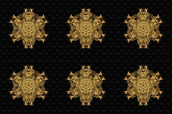 ラスターイラスト 輝く黄金の星 黒地の曼荼羅の概要 — ストック写真