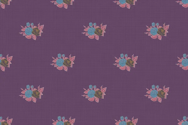 Raster Illustration Floral Vintage Seamless Pattern Gray Pink Purple Colors — Stock Photo, Image