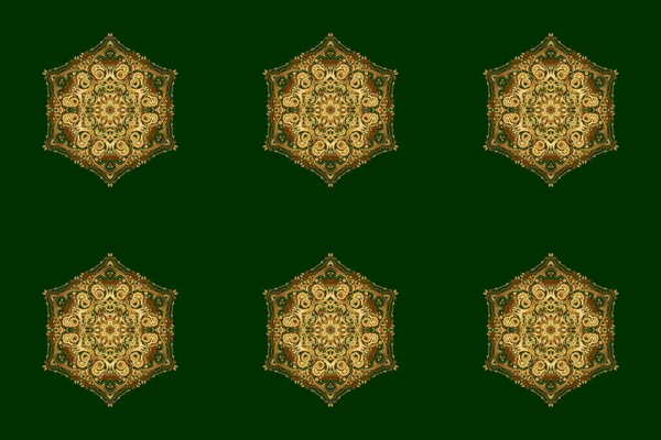 Hand Painted Raster Mandala Golden Green Background Indian Peacock Indian — Stock Photo, Image