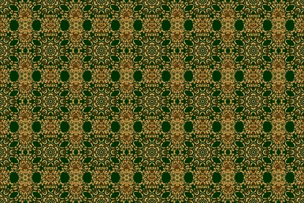 Estampado Textil Vintage Verde Dorado Patrón Sin Costura Ornamento Oriental —  Fotos de Stock